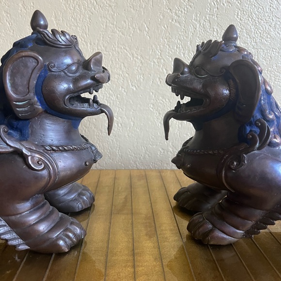 Bronze 18th century foo dogs the Paul lapis - Picture 15 of 16
